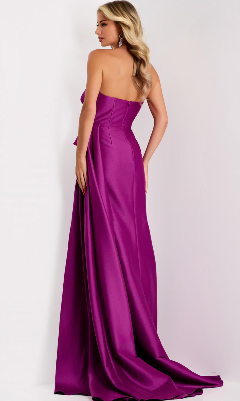Jovani 44526 - Satin Strapless Gown with Cascading Detail