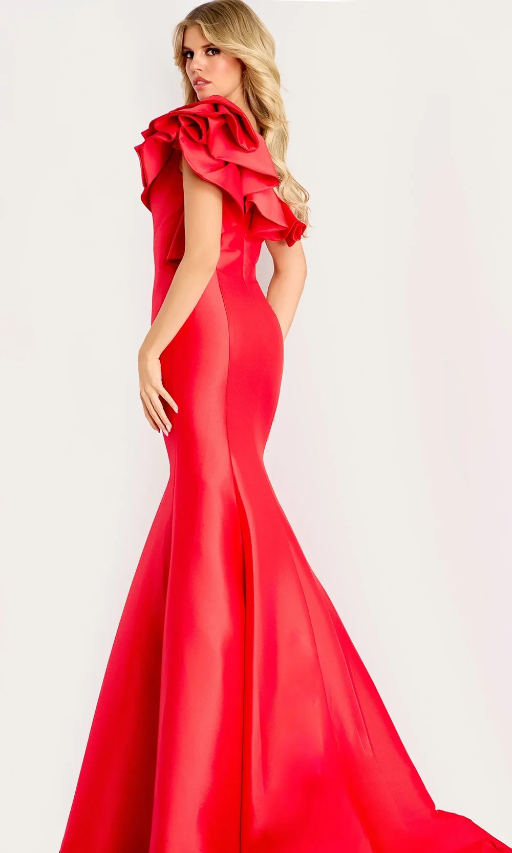 Jovani 44527 - Ruffled Neck Mermaid Long Gown Special Occasion Dress In Red