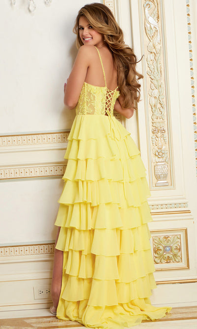 Jovani 44543 - Tiered Ruffle Sweetheart Lace Dress Prom Dresses