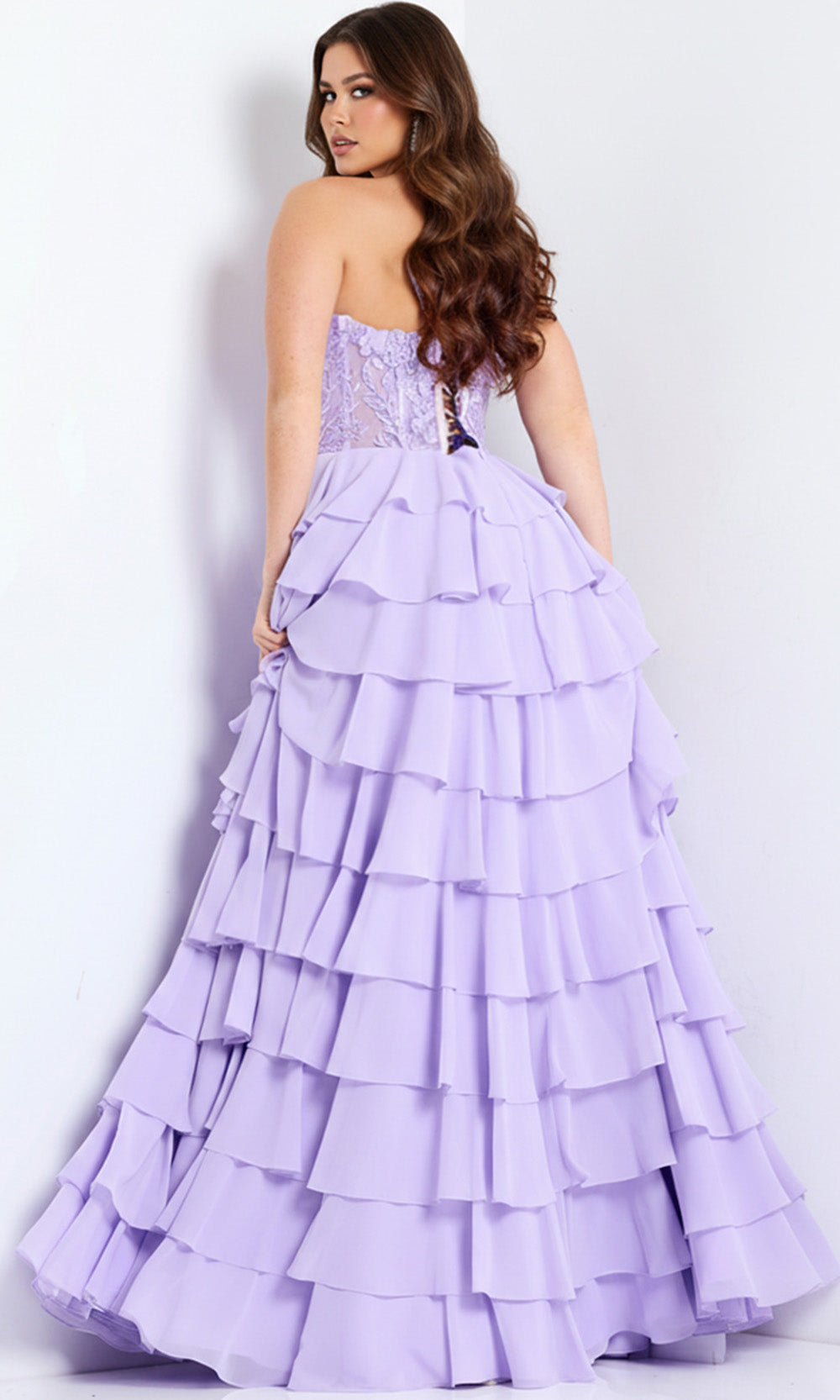 Jovani 44543 - Tiered Ruffle Sweetheart Lace Dress Prom Dresses