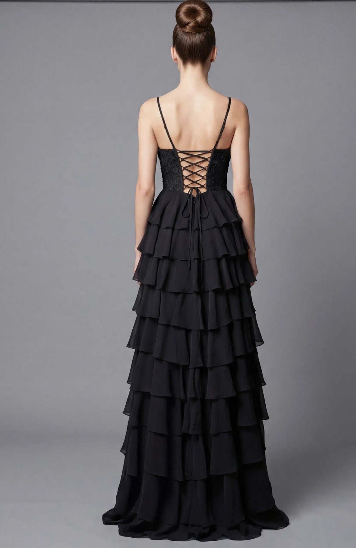 Jovani 44543 - Tiered Ruffle Sweetheart Lace Dress