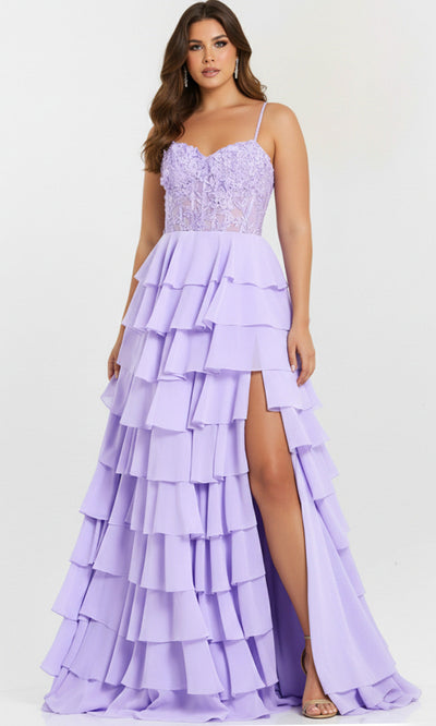 Jovani 44543 - Tiered Ruffle Sweetheart Lace Dress Prom Dresses