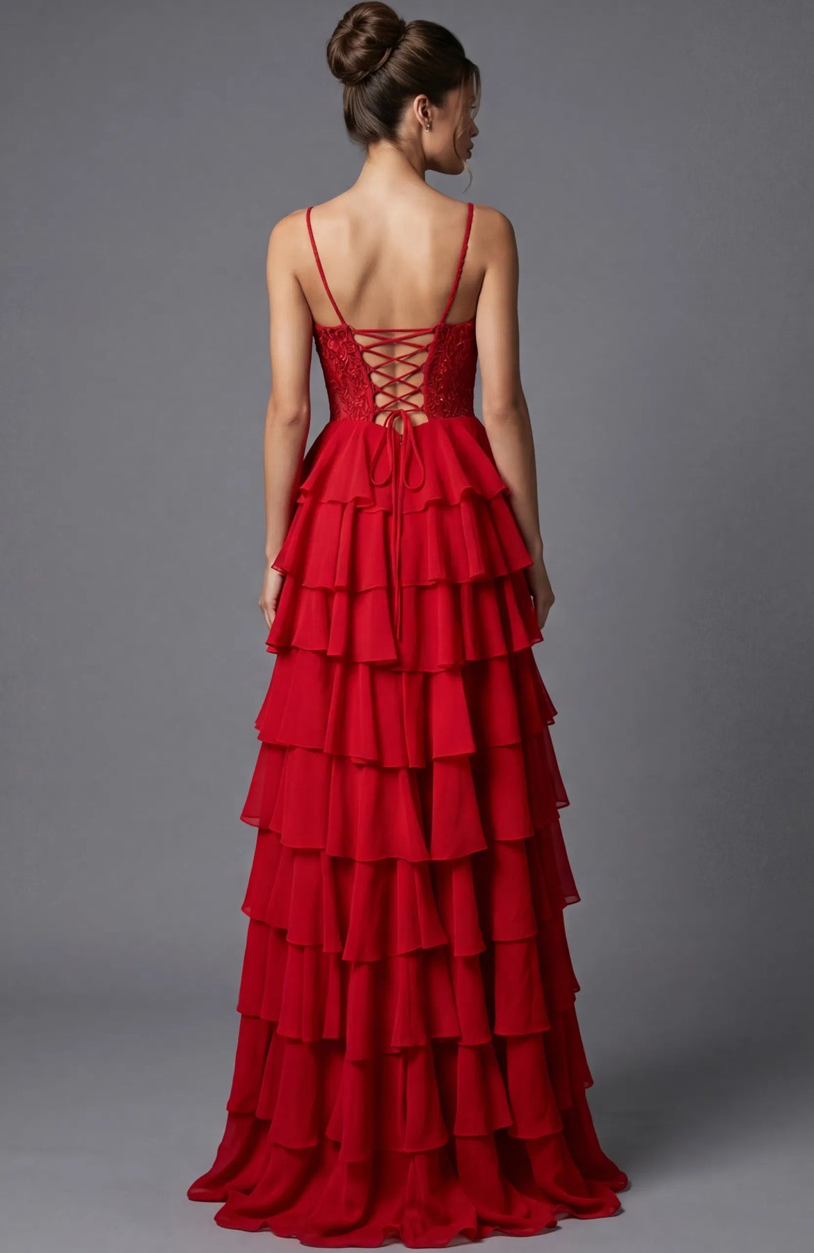 Jovani 44543 - Tiered Ruffle Sweetheart Lace Dress