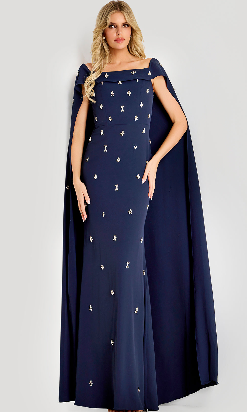 Jovani 44575 - Off Shoulder Cape Evening Gown