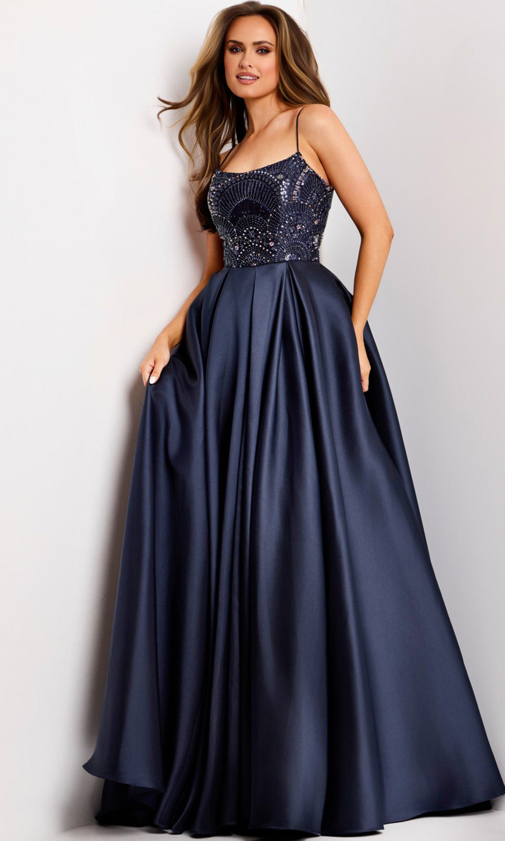 Jovani 44587 - Scoop Neckline Mikado Embellished Gown Prom Dresses