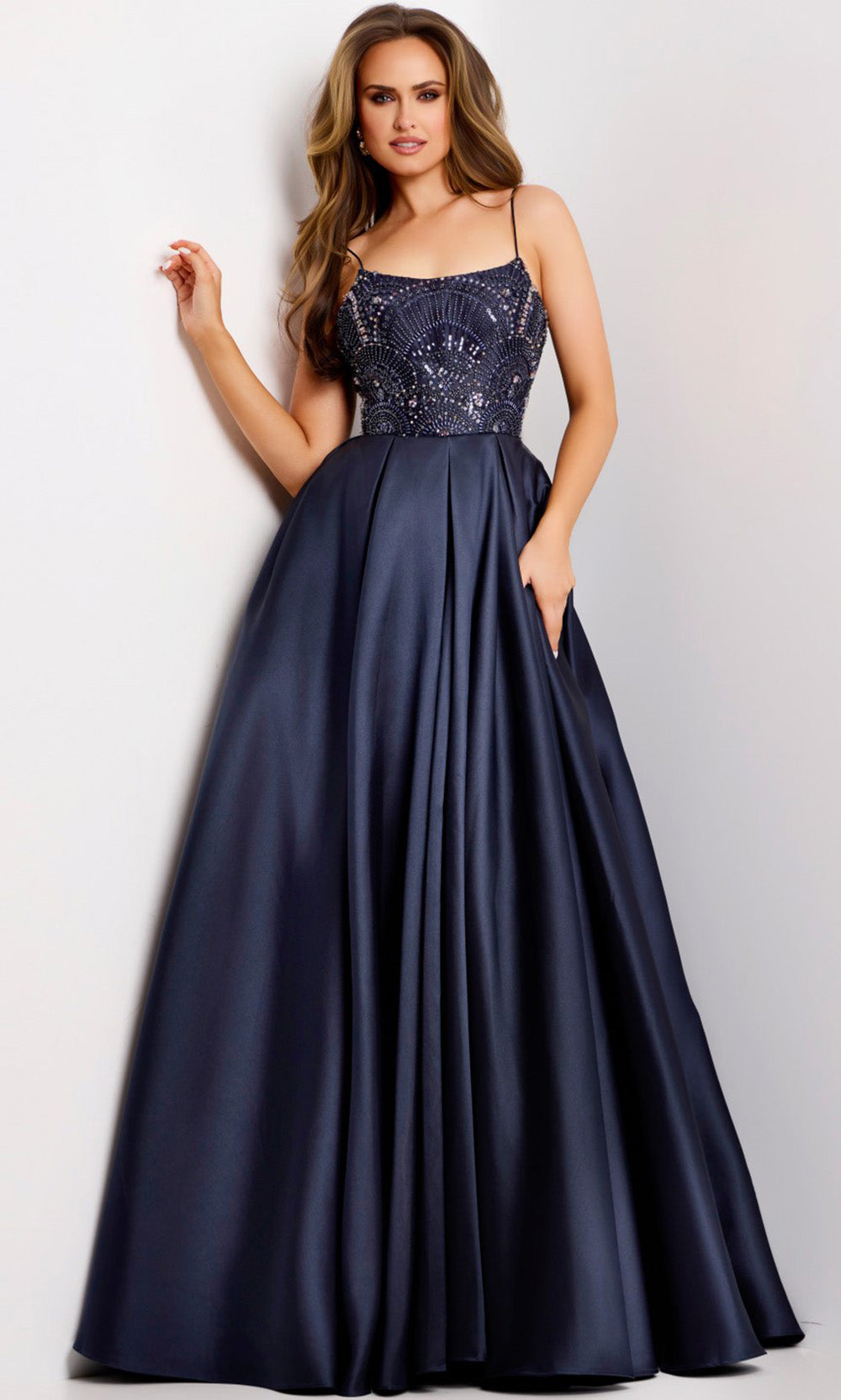 Jovani 44587 - Scoop Neckline Mikado Embellished Gown Prom Dresses
