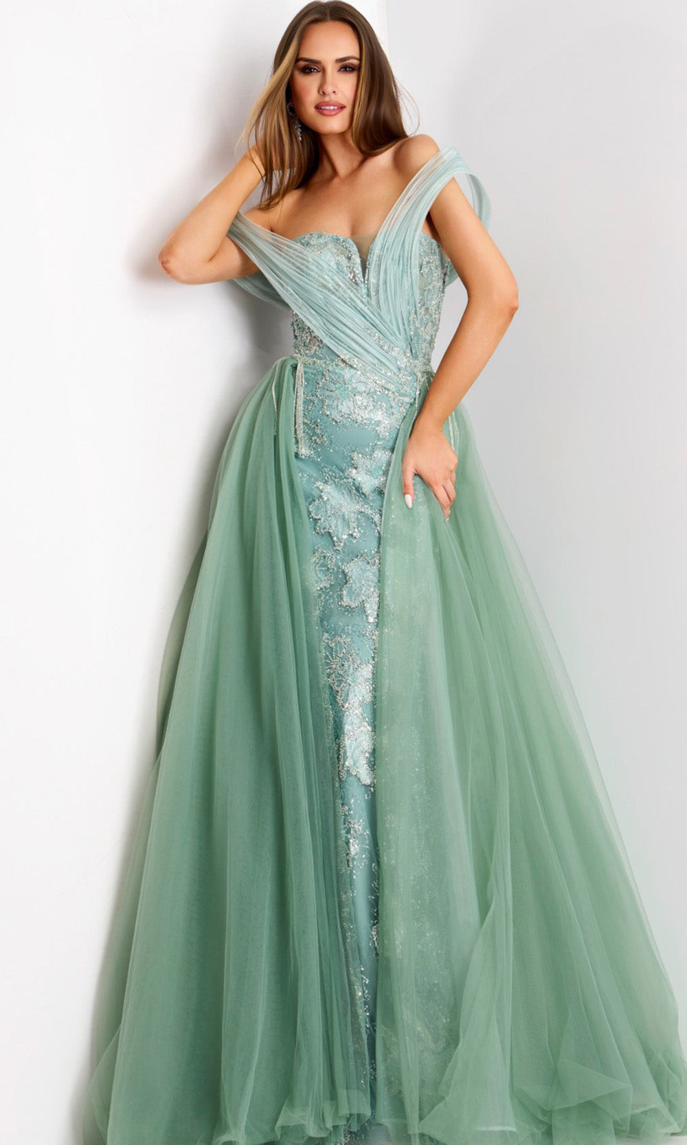 Jovani 44591 - Metallic Embroidered A-Line Overskirt Gown Prom Dresses