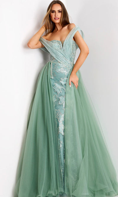Jovani 44591 - Metallic Embroidered A-Line Overskirt Gown Prom Dresses