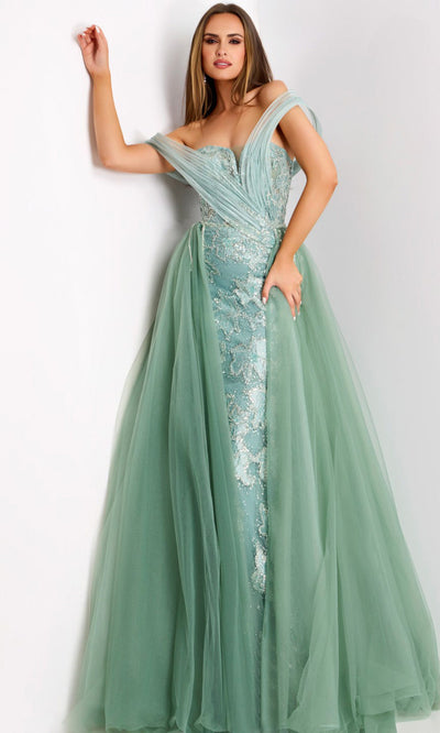 Jovani 44591 - Metallic Embroidered A-Line Overskirt Gown Prom Dresses