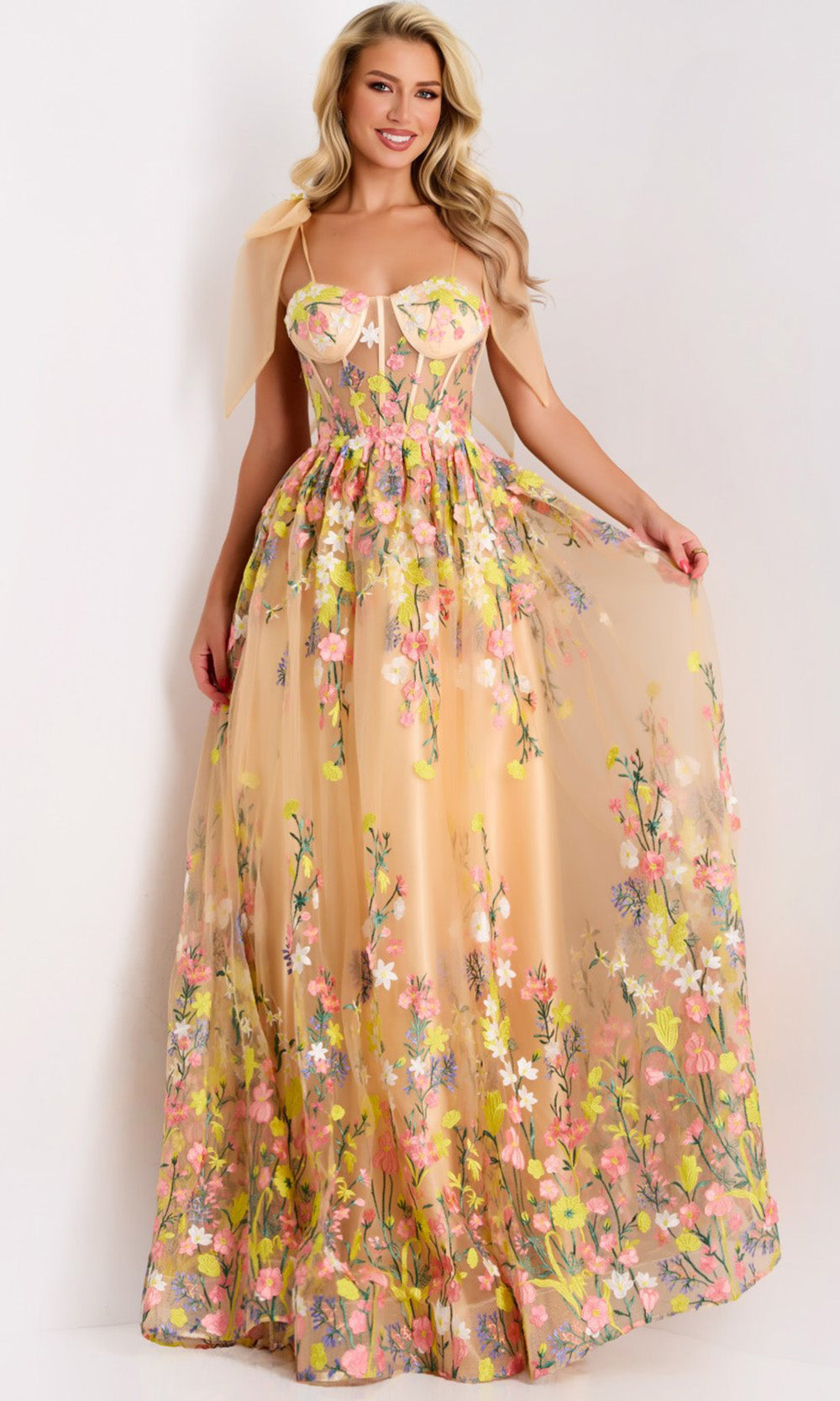 Jovani 44596 - Strapless Floral Tulle A-Line Gown Prom Dresses