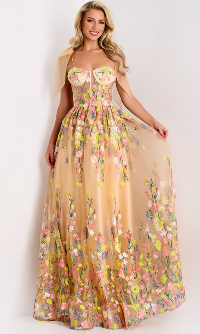 Jovani 44596 - Strapless Floral Tulle A-Line Gown Prom Dresses