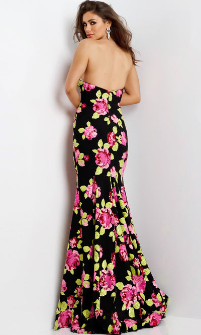 Jovani 44617 - Trumpet Skirt Strapless Floral Gown Formal Gowns