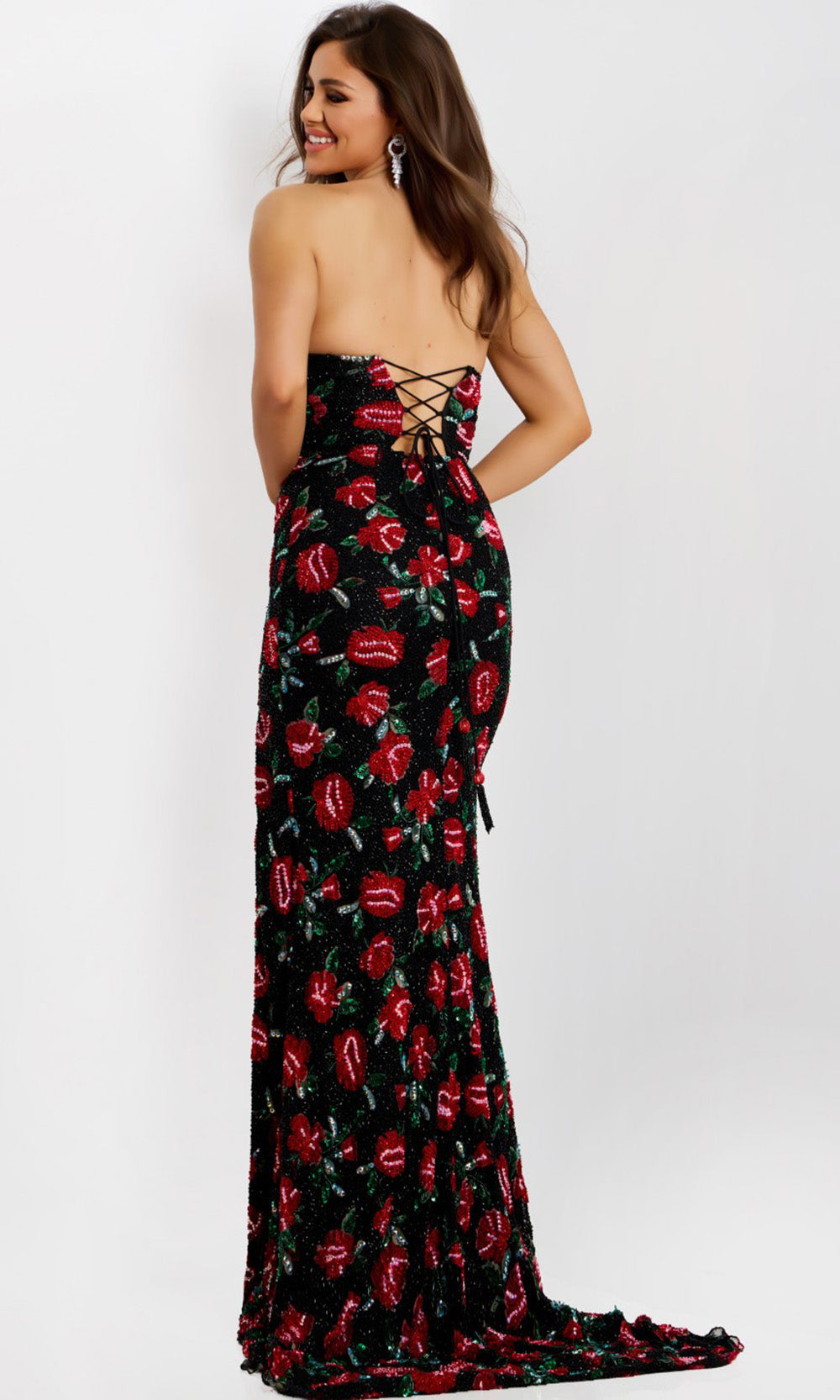 Jovani 44633 - Sweetheart Floral Gown with Bows Formal Gowns