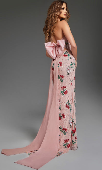 Jovani 44636 - Floral Embellished Bow Back Gown Prom Dresses