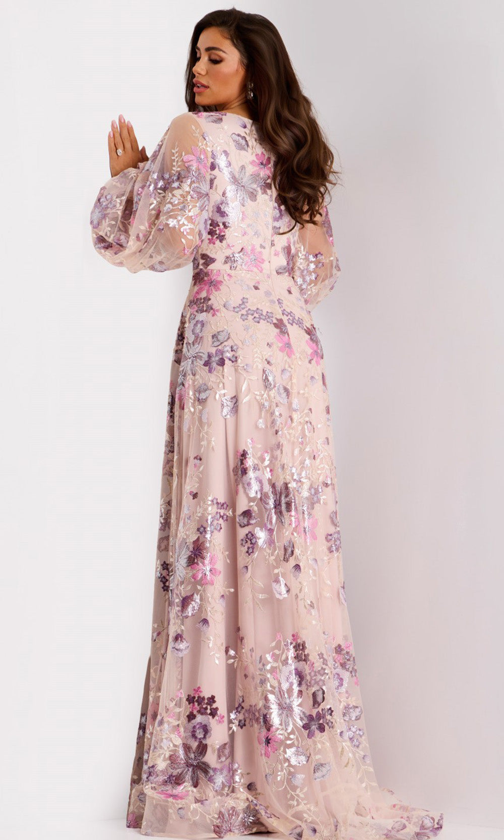 Jovani 44655 - V-Neckline Embroidered Tulle Gown