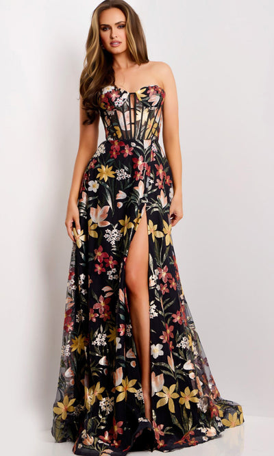 Jovani 44660 - Sweetheart Multicolor Floral Gown Formal Gowns