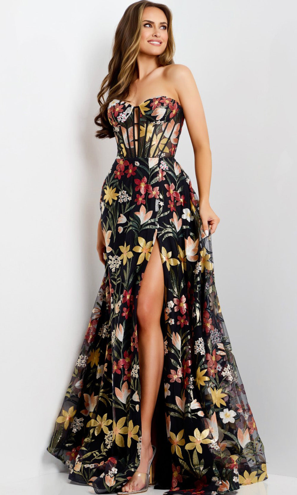 Jovani 44660 - Sweetheart Multicolor Floral Gown Formal Gowns