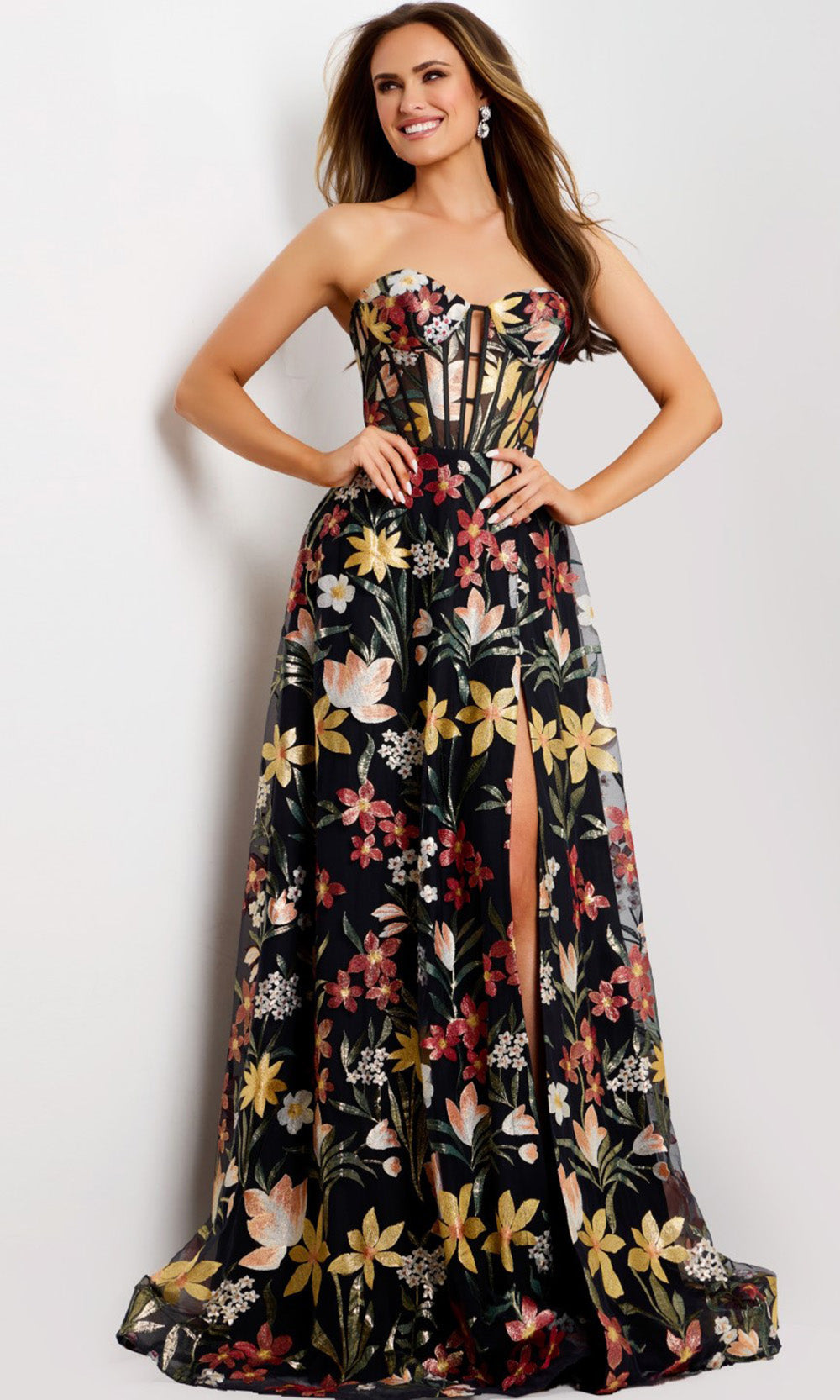 Jovani 44660 - Sweetheart Multicolor Floral Gown Formal Gowns