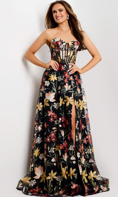 Jovani 44660 - Sweetheart Multicolor Floral Gown Formal Gowns