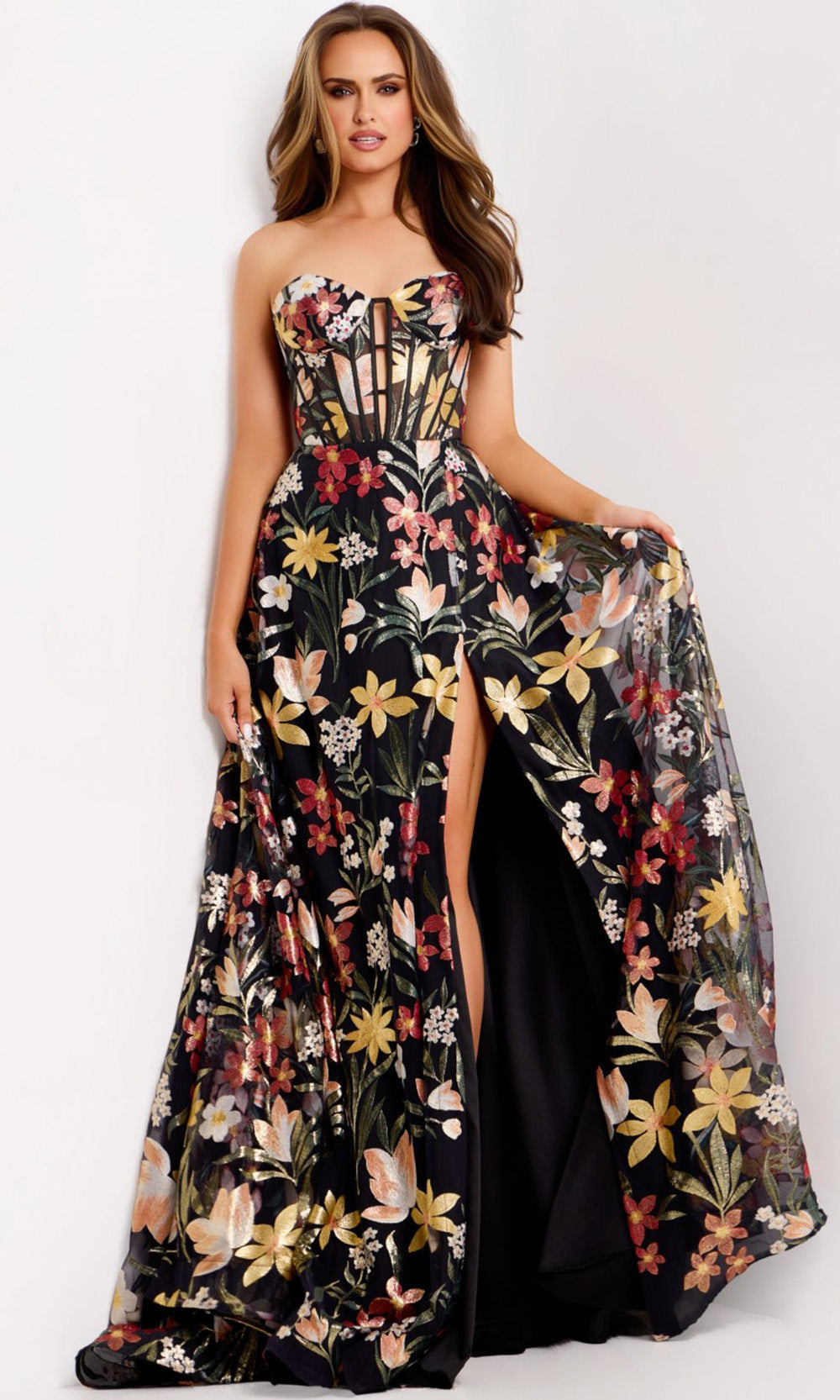 Jovani 44660 - Sweetheart Multicolor Floral Gown Formal Gowns