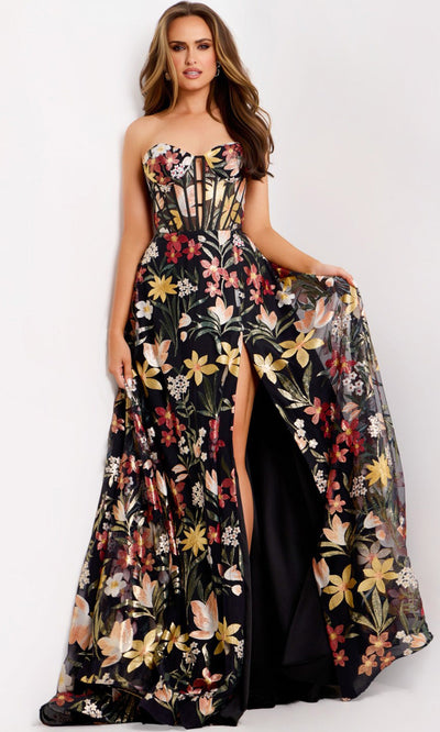 Jovani 44660 - Sweetheart Multicolor Floral Gown Formal Gowns