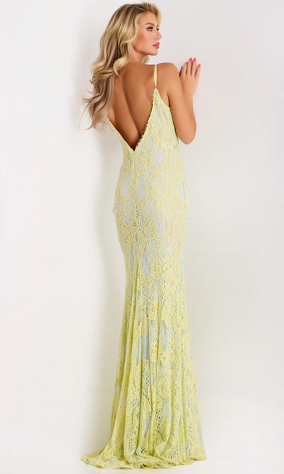 Jovani 44668 - Scalloped Trim V-Neck Lace Gown Formal Gowns