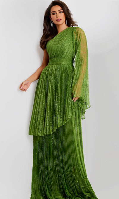 Jovani 44687 - Lace A-Line Gown with Cape Sleeve Formal Gowns