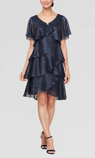 S.L. Fashions 9155124 - Flutter Sleeve Tiered Cocktail Dress Homecoming Dresses