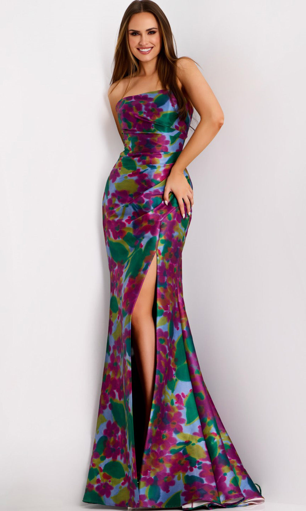 Jovani 44714 - Straight Neckline Printed Satin Gown Formal Gowns