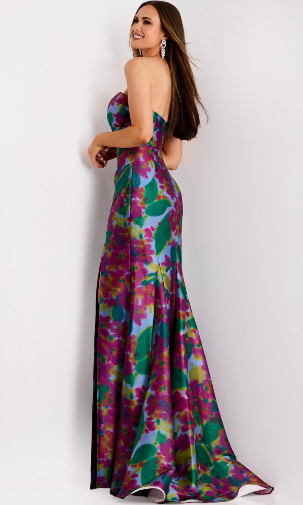 Jovani 44714 - Straight Neckline Printed Satin Gown Formal Gowns