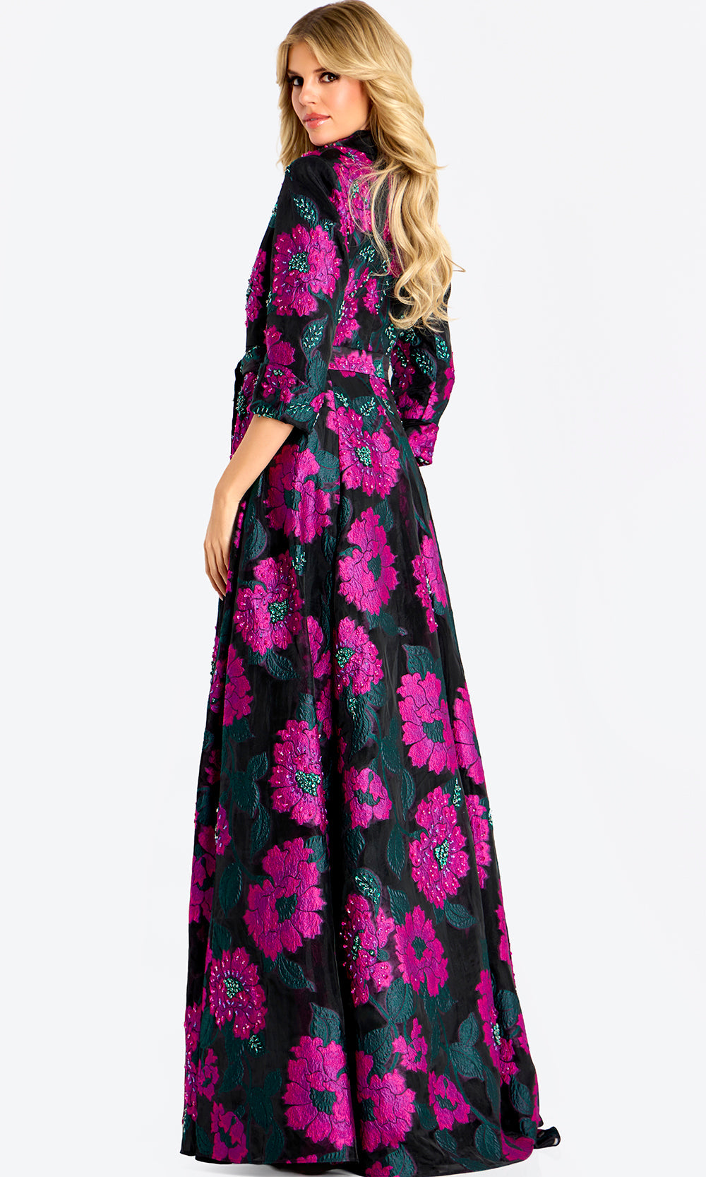 Jovani 44716 - Floral Beaded Collared V-Neck Gown