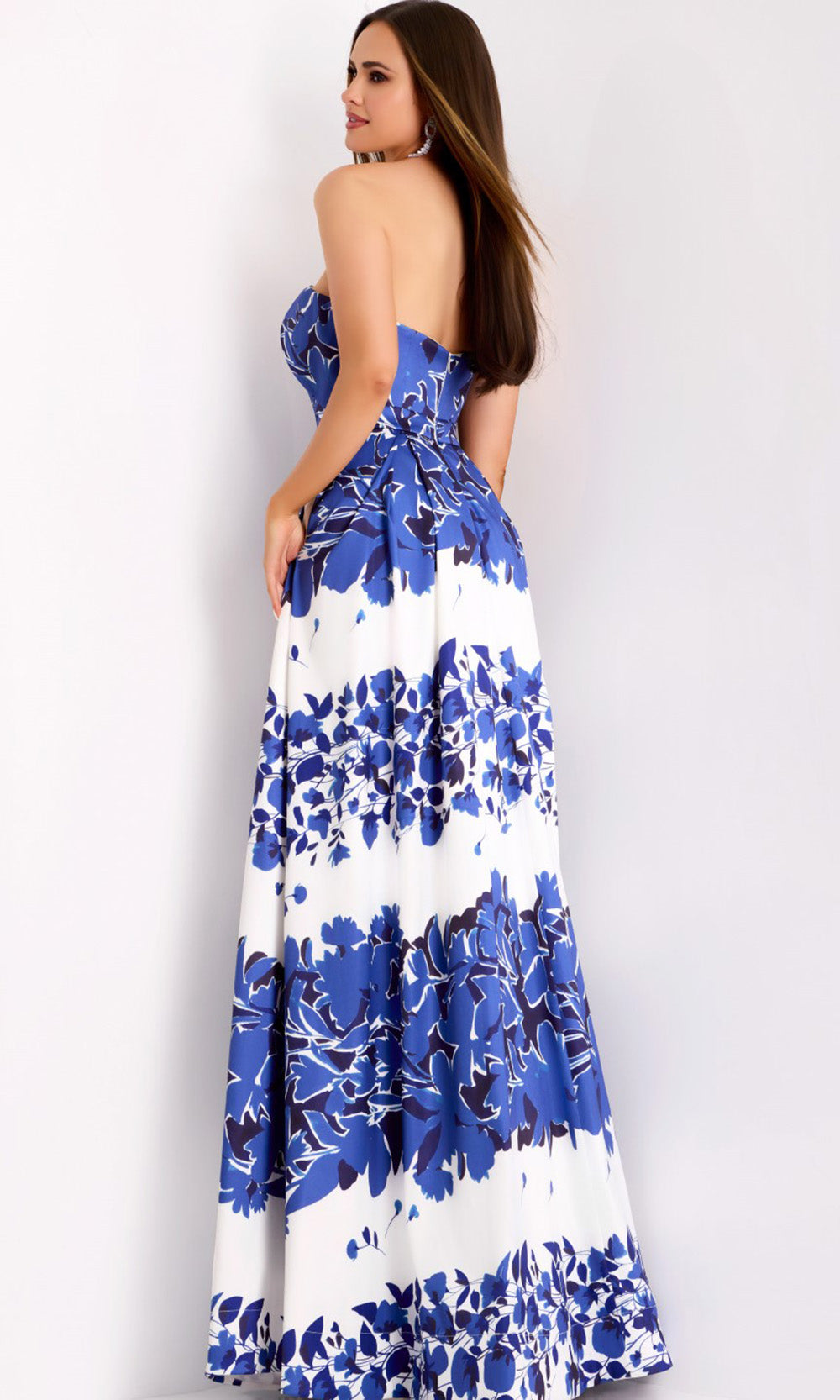 Jovani 44720 - Printed Mikado Straight Neckline Gown