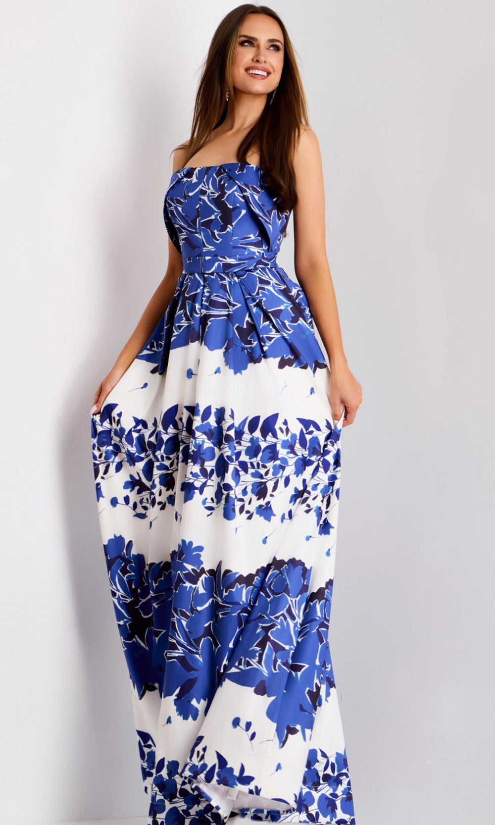 Jovani 44720 - Printed Mikado Straight Neckline Gown Formal Gowns
