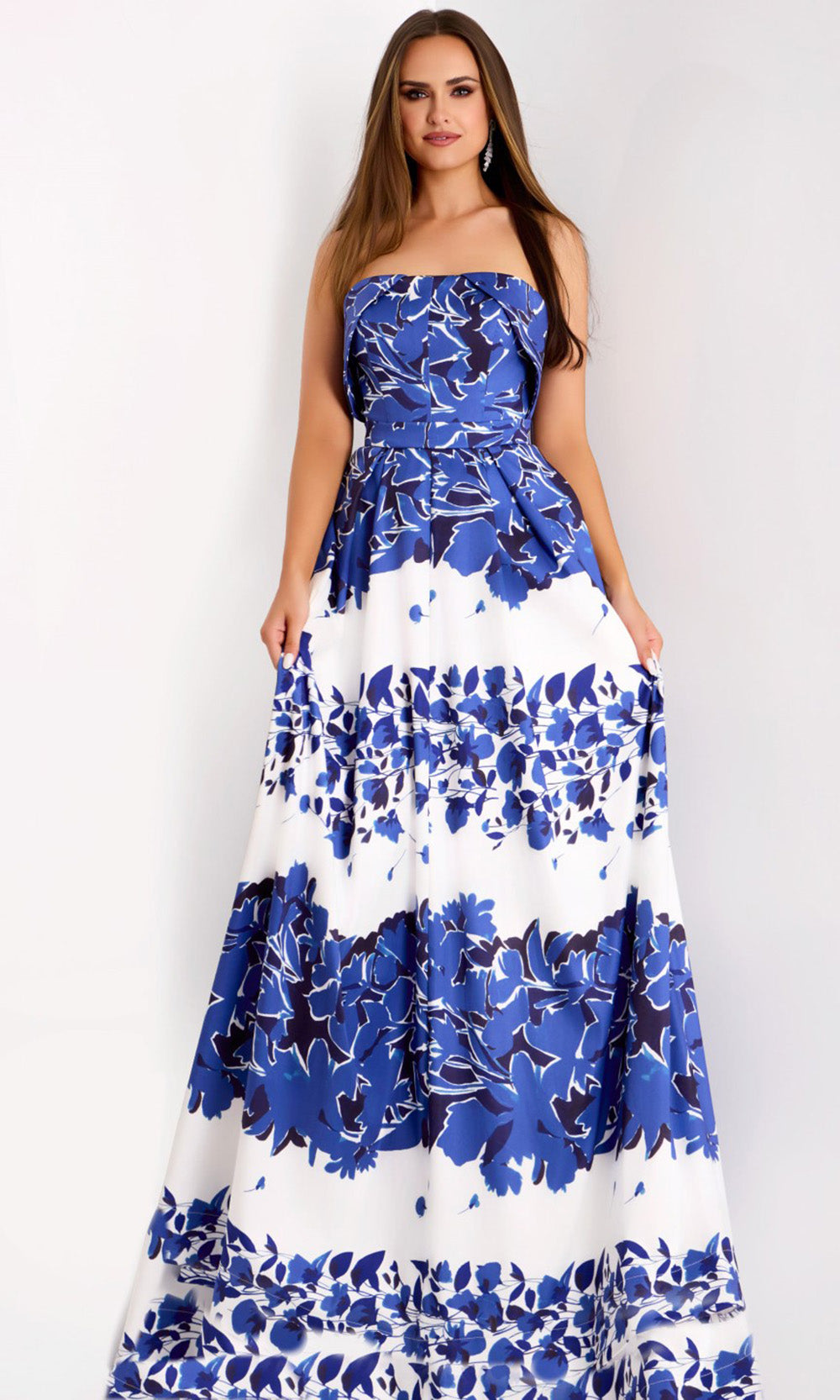 Jovani 44720 - Printed Mikado Straight Neckline Gown