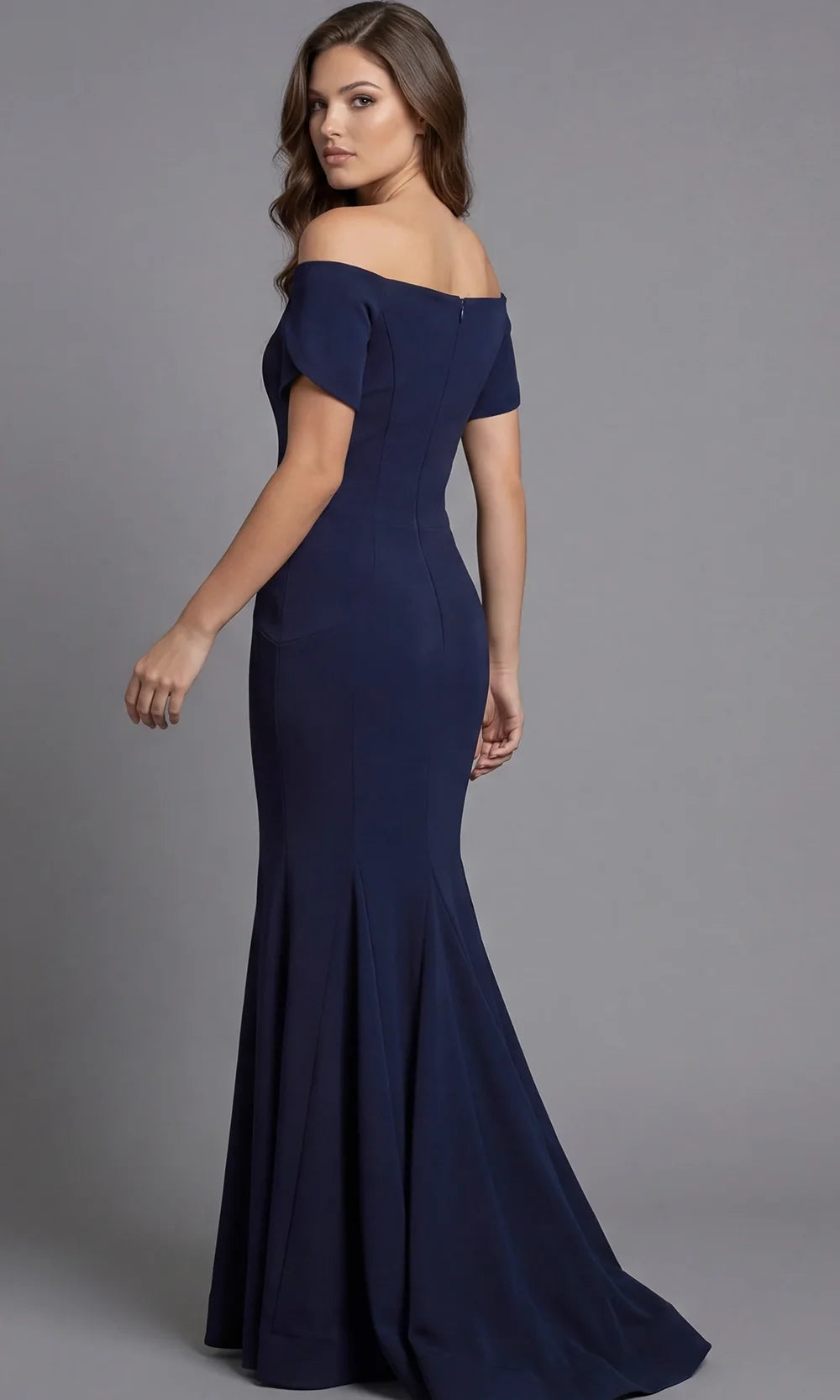 Jovani 44729 - Short Sleeve Minimalist Evening Gown Special Occasion Dress In Navy