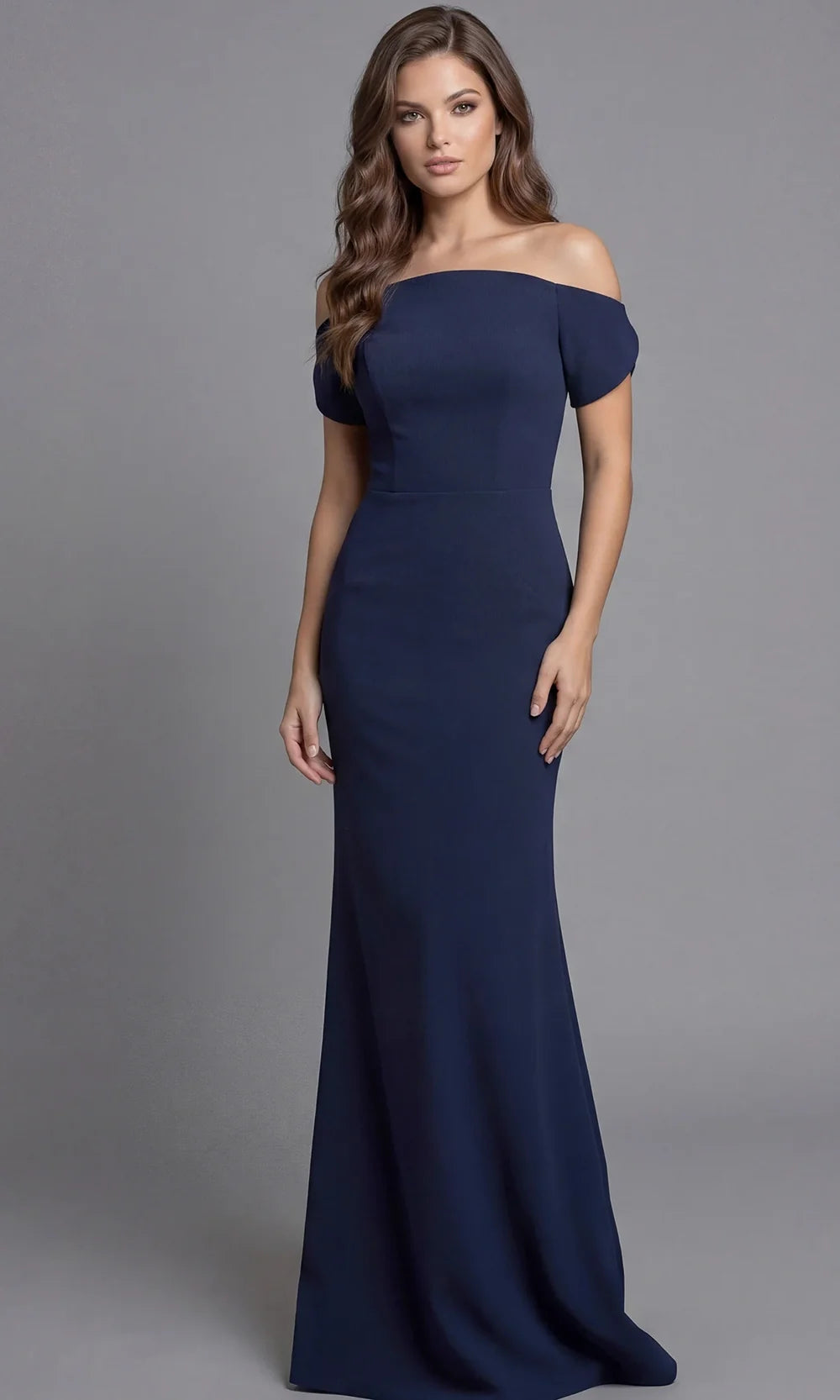 Jovani 44729 - Short Sleeve Minimalist Evening Gown Special Occasion Dress In Navy