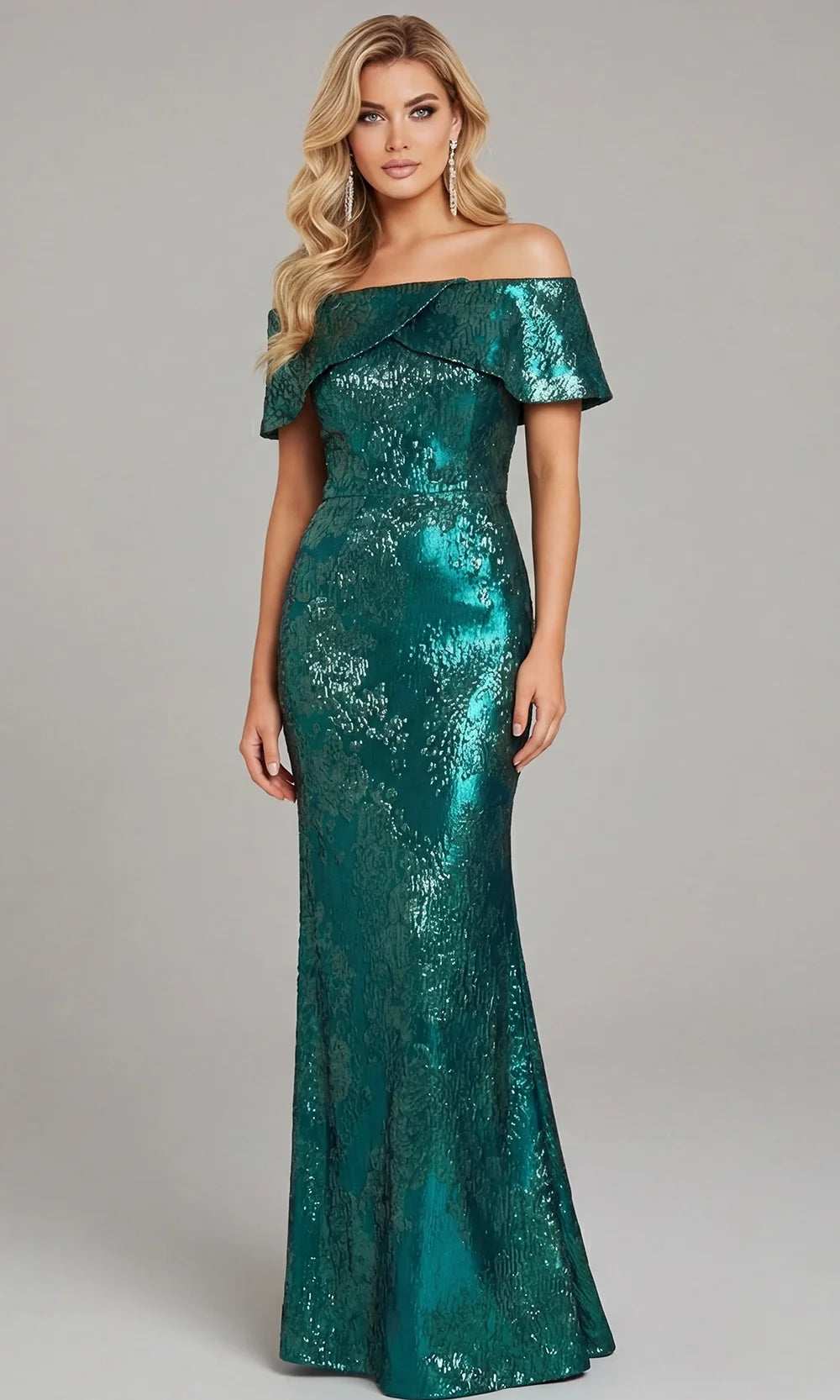 Jovani 44757 - Off Shoulder Metallic Evening Gown Special Occasion Dress In Green