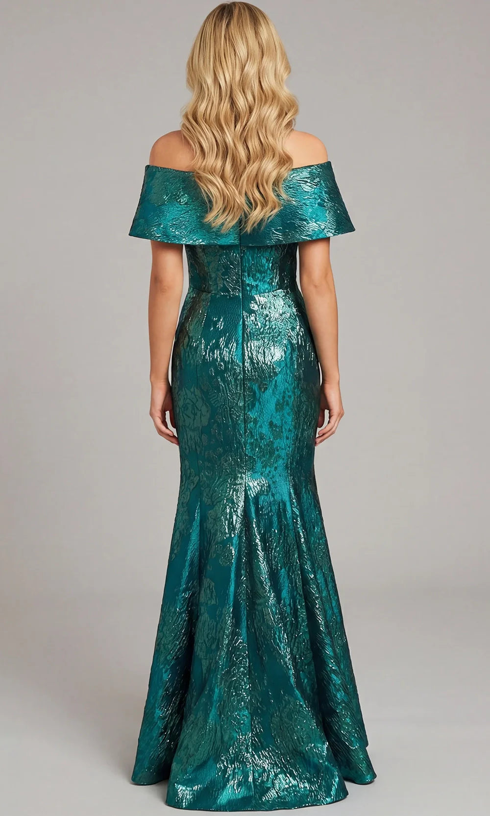 Jovani 44757 - Textured Short Sleeve Fitted Gown Mother of the Bride Dresses  in Green  