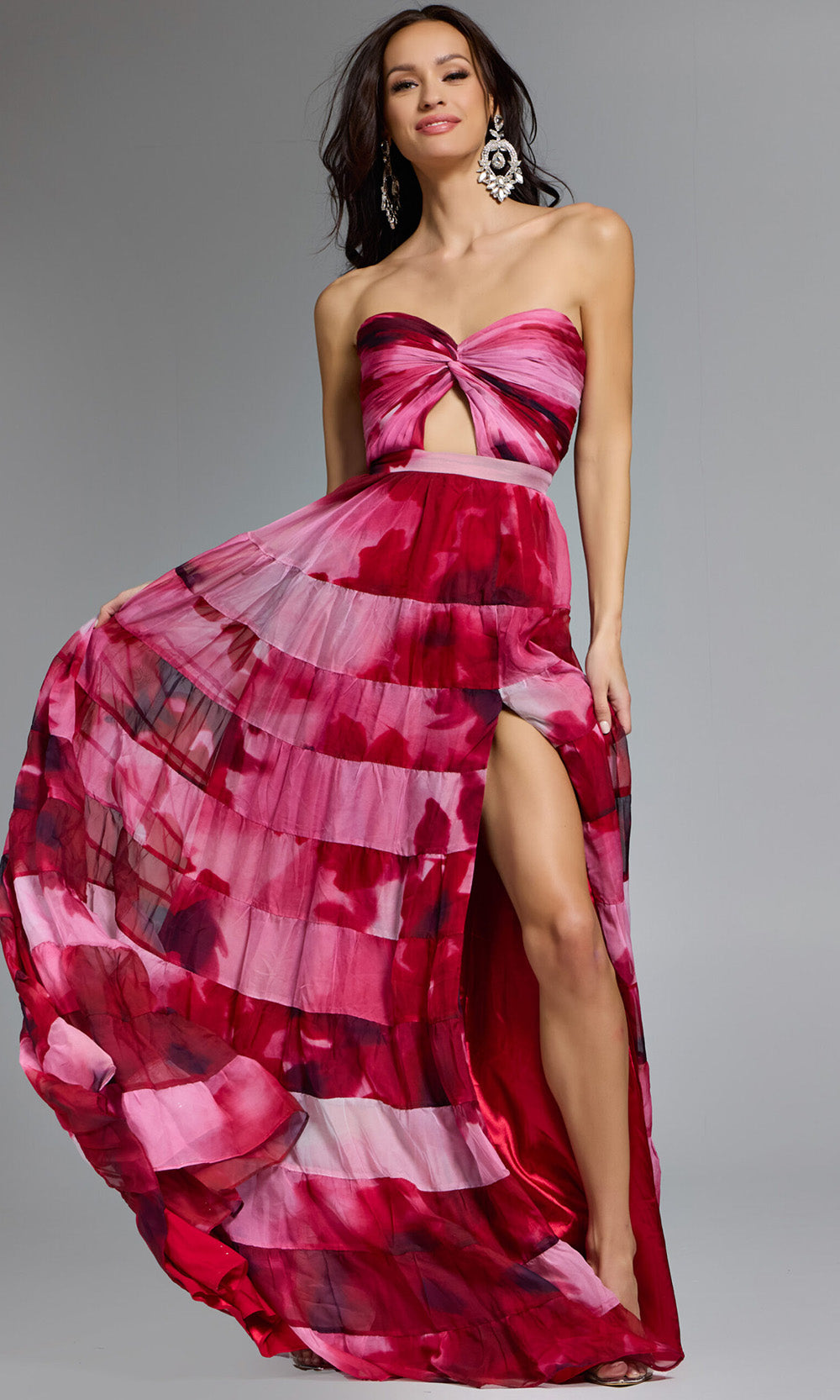Jovani 44800 - Twist Front Floral Print Evening Dress
