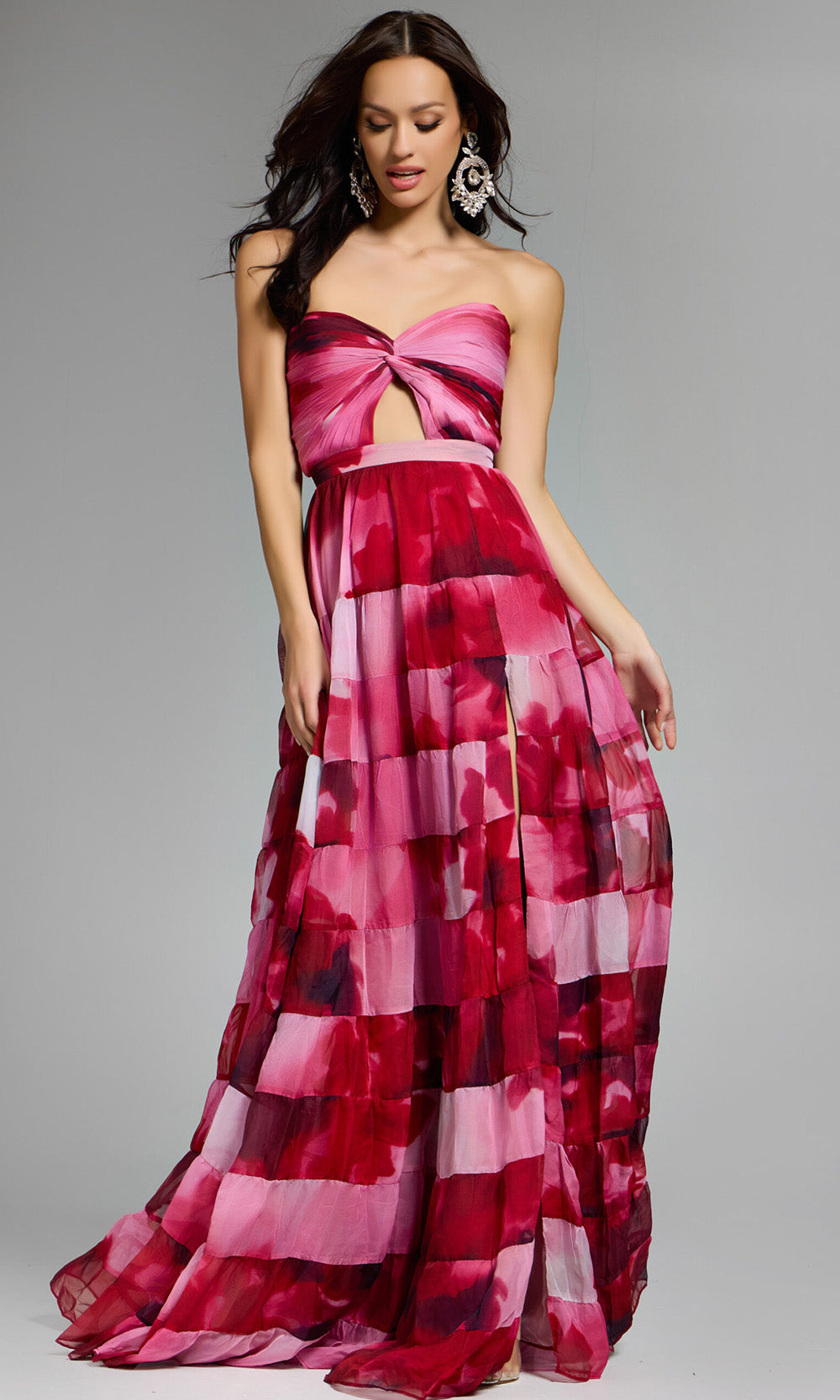 Jovani 44800 - Twist Front Floral Print Evening Dress