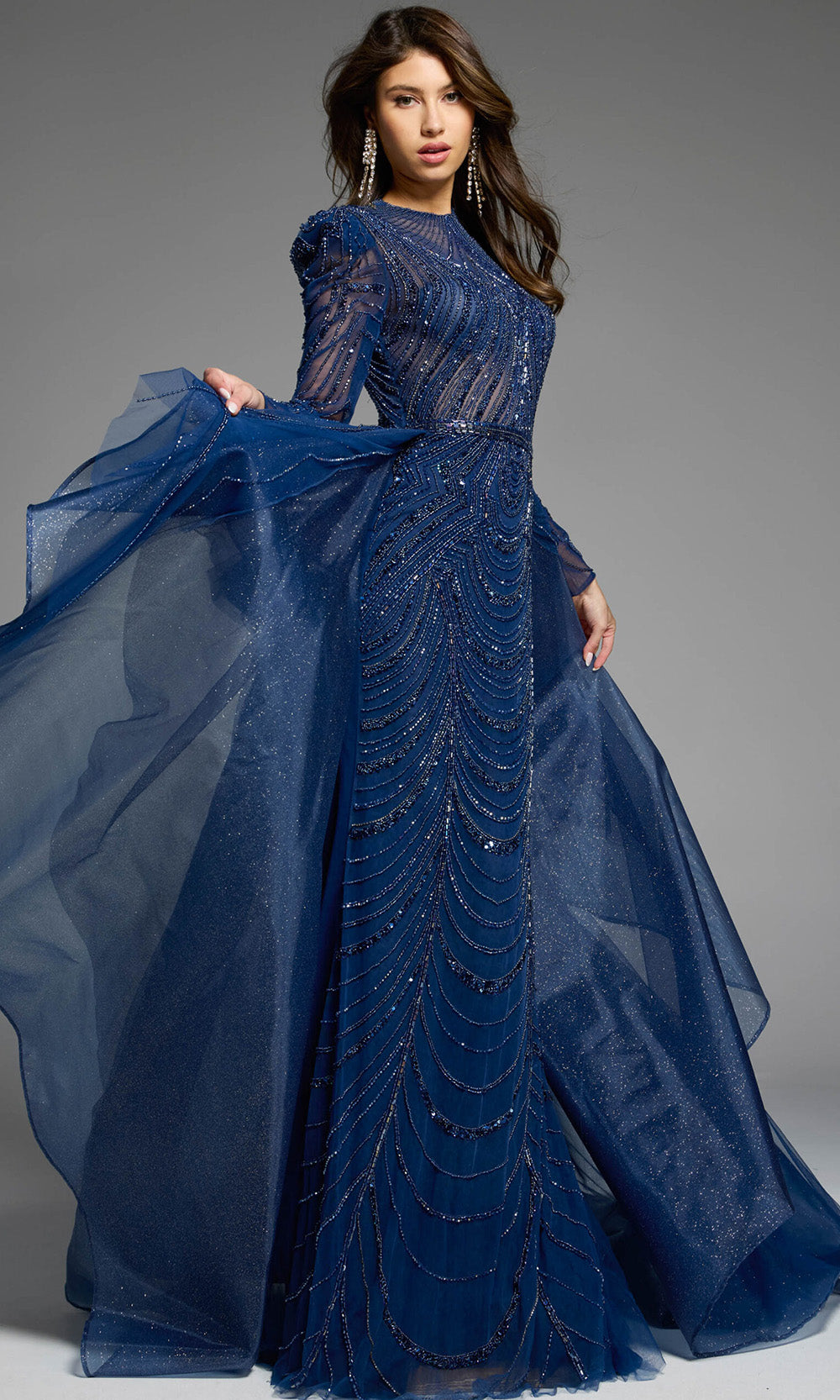 Jovani 44841 - Long Sleeve Ruffled Overskirt Gown Formal Gowns
