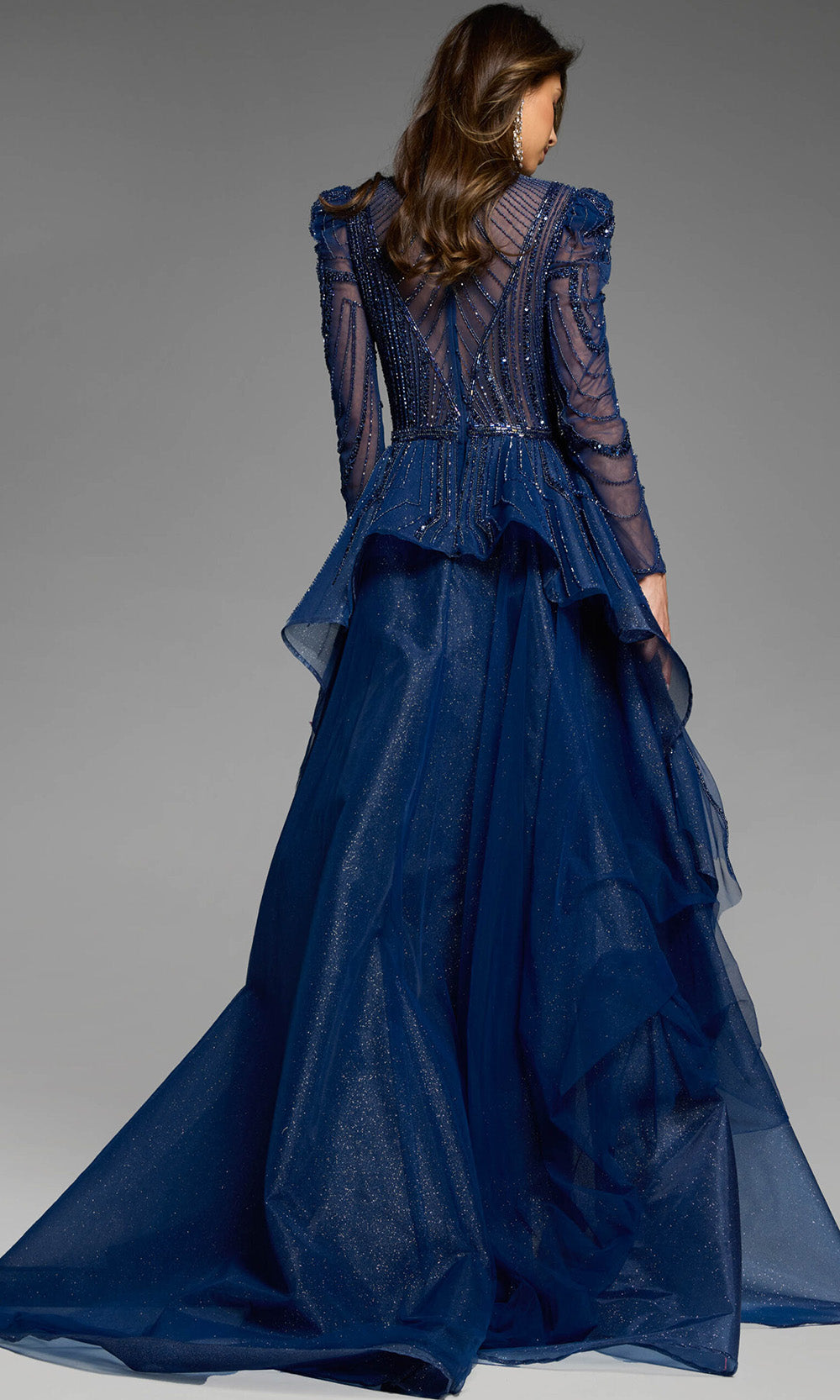 Jovani 44841 - Long Sleeve Ruffled Overskirt Gown