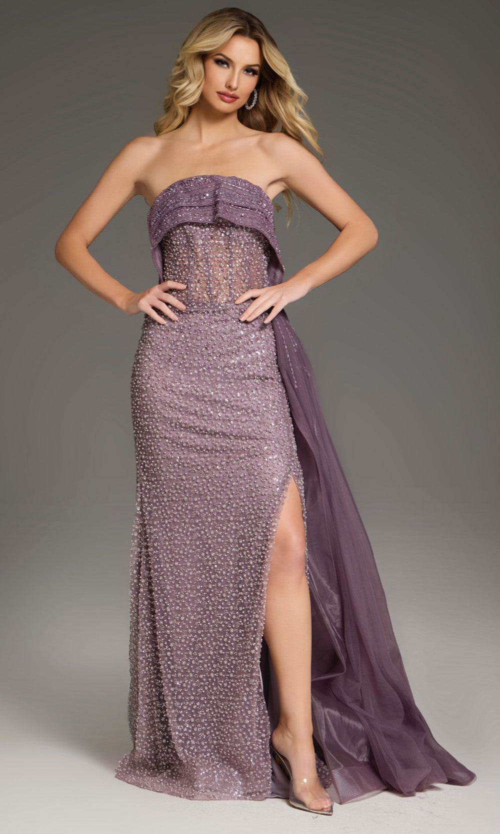 Jovani 44842 - Straight Across Sheath Gown with Slit Formal Gowns