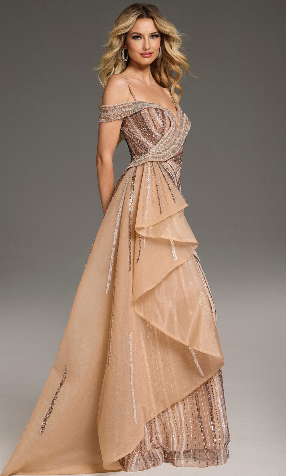 Jovani 44843 - Plunging Neck Beaded Evening Gown
