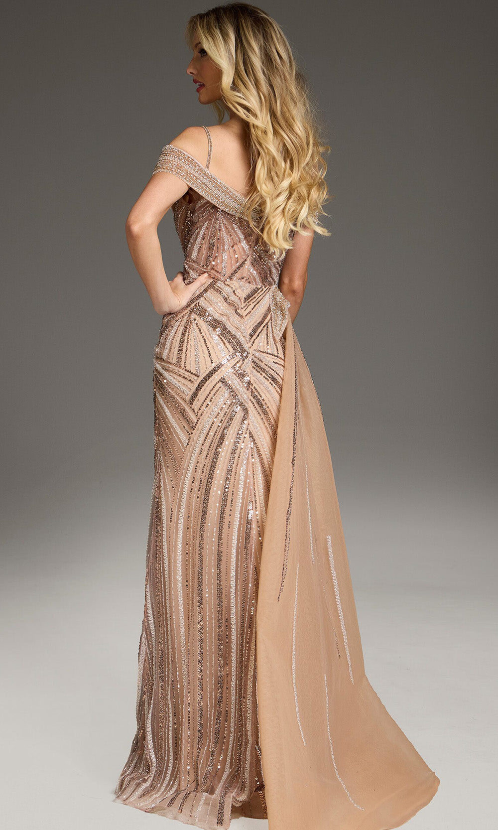 Jovani 44843 - Plunging Neck Beaded Evening Gown