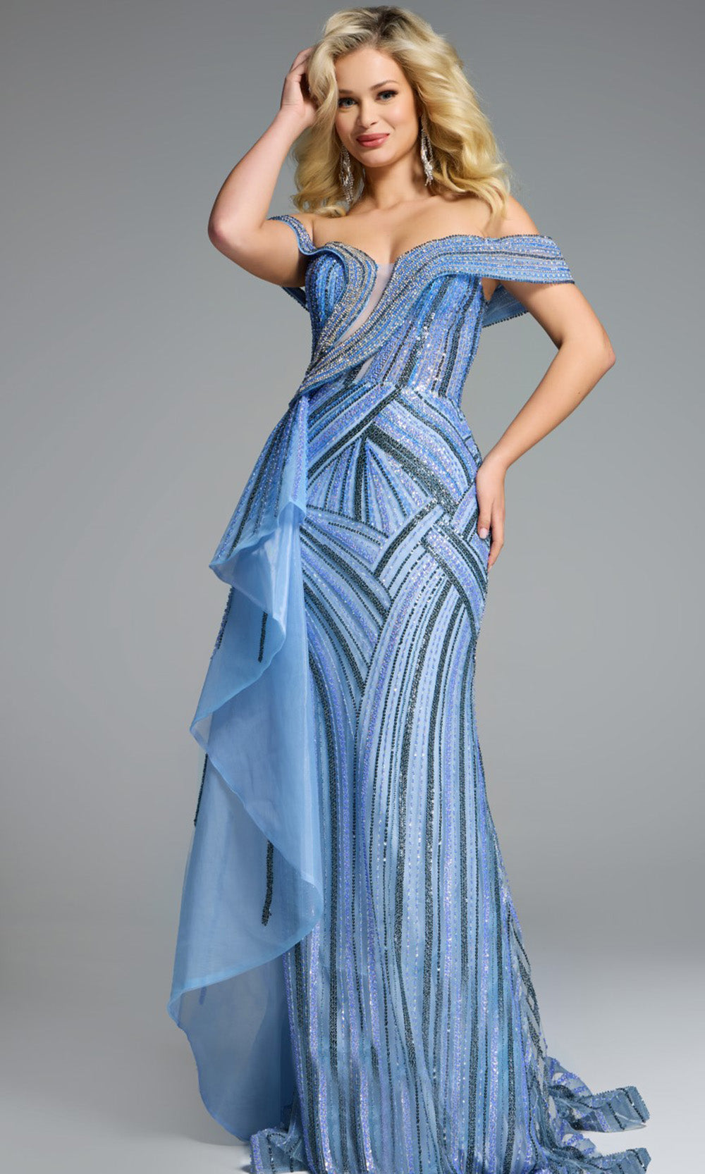 Jovani 44843 - Plunging Neck Beaded Evening Gown Formal Gowns