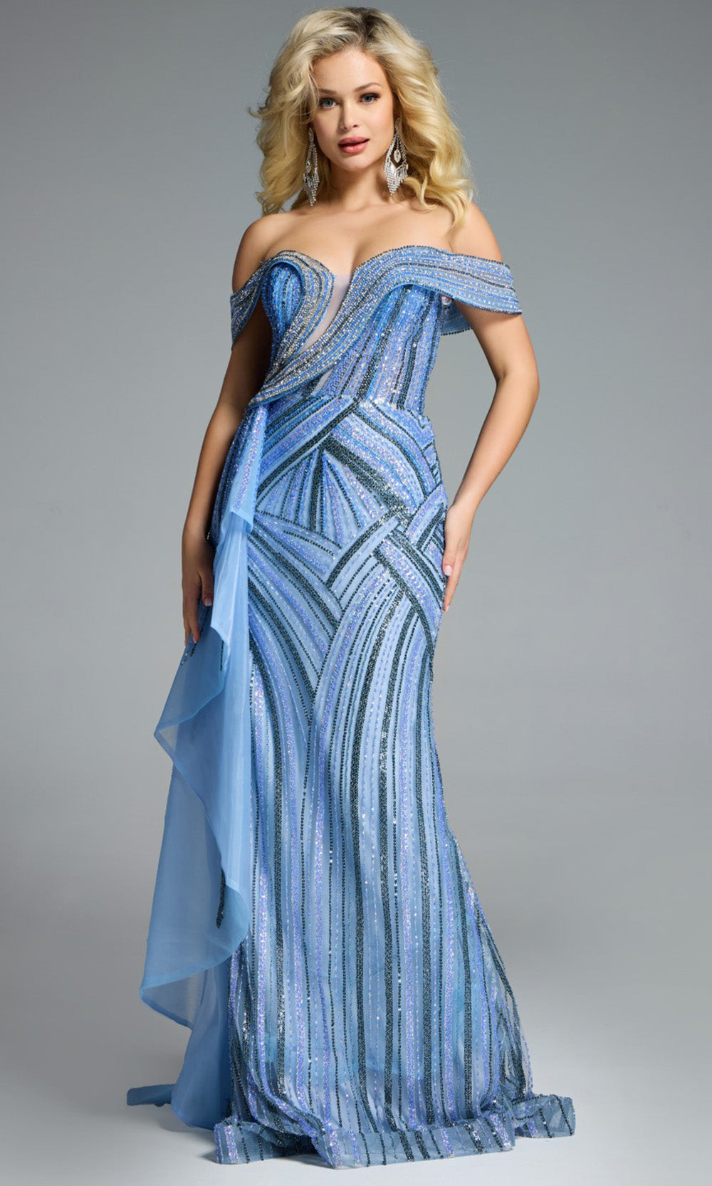 Jovani 44843 - Plunging Neck Beaded Evening Gown Formal Gowns