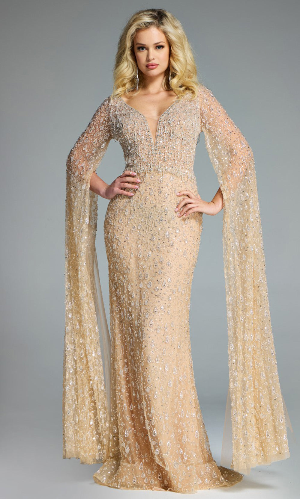 Jovani 44844 - Beaded Ornate V-Neck Evening Gown