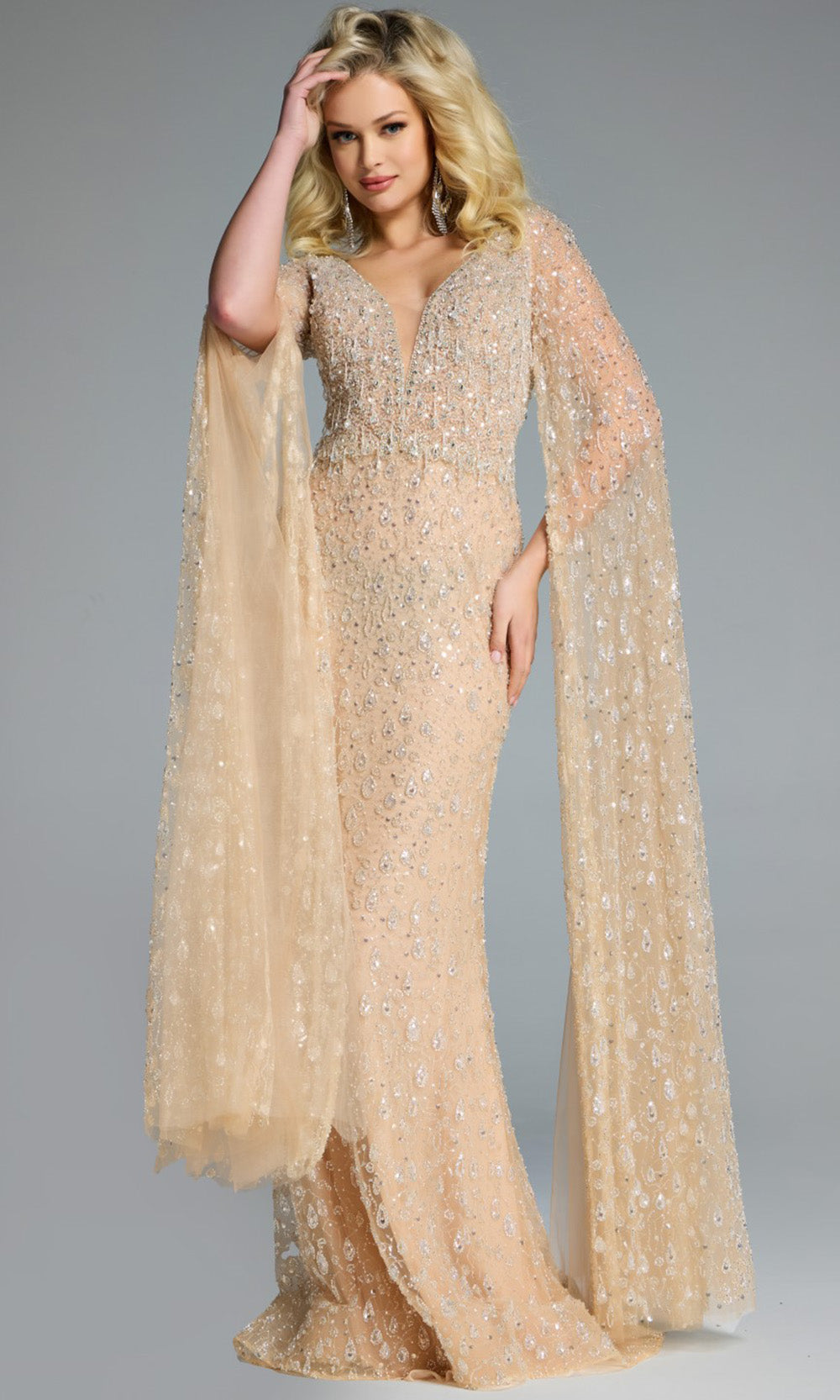 Jovani 44844 - Beaded Ornate V-Neck Evening Gown