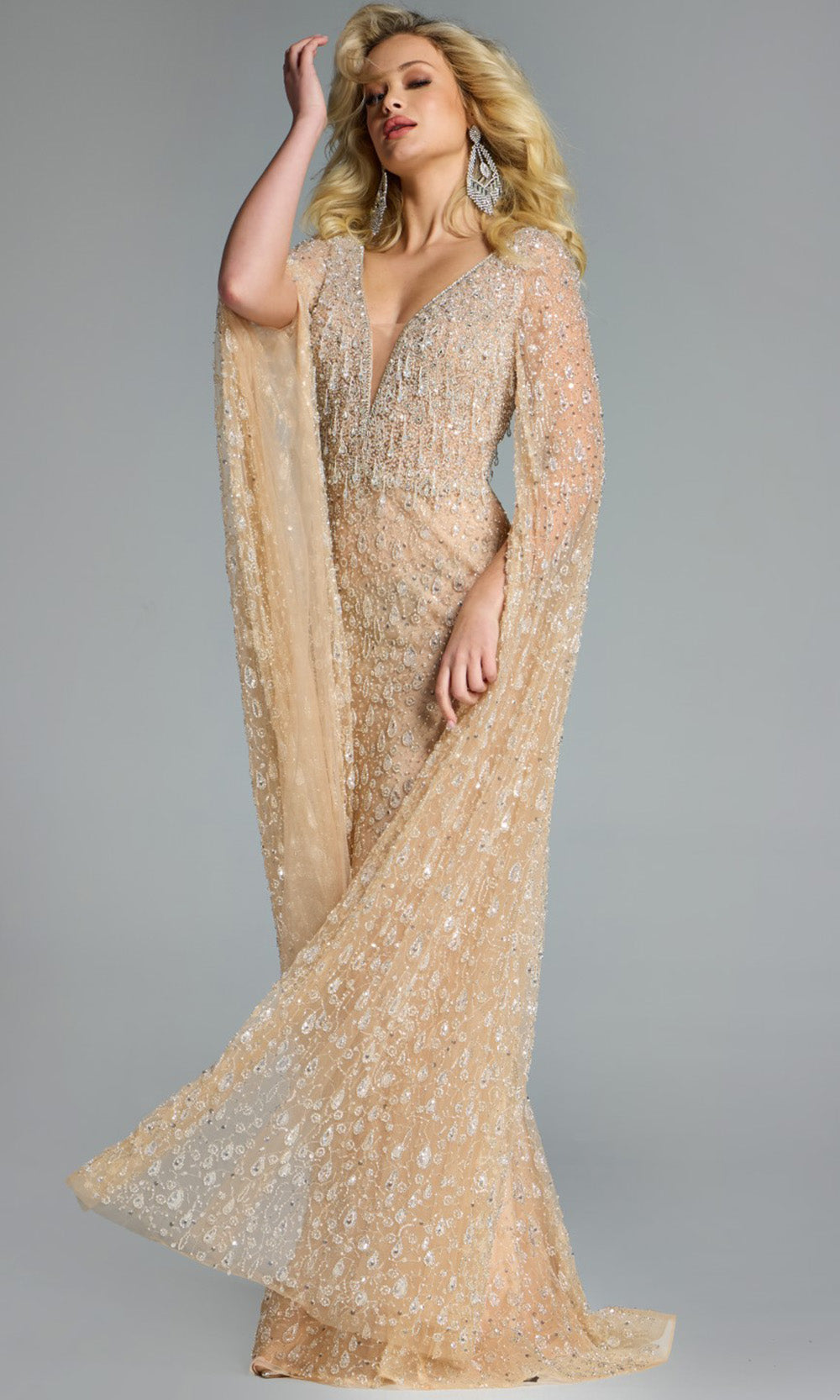 Jovani 44844 - Beaded Ornate V-Neck Evening Gown